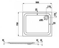 Laufen SOLUTIONS sprchová vanička akrylátová 900x750 mm, obdélník, bílá   H2115050000001